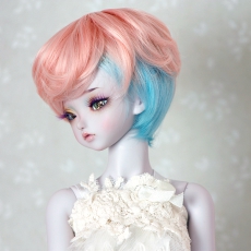 7-8 Kurze gelockte zweifarbige Wig - Pink Blue